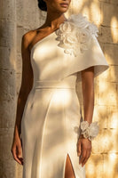 Load image into Gallery viewer, Floral Maxi White Sheath Beach Wedding Dress with Slit