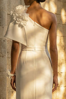 Load image into Gallery viewer, Floral Maxi White Sheath Beach Wedding Dress with Slit