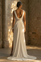 Load image into Gallery viewer, Sheath White Maxi Ruched Beach Wedding Dress with Slit