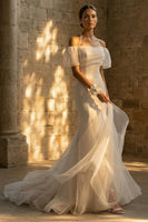 Load image into Gallery viewer, White Mermaid Sweep Train Boho Wedding Dress