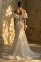 Load image into Gallery viewer, White Mermaid Sweep Train Boho Wedding Dress