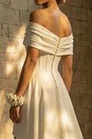 Load image into Gallery viewer, Maxi A Line White Ruched Beach Wedding Dress with Slit