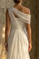 Load image into Gallery viewer, High Low White One Shoulder Beach Wedding Dress with Cape