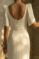 Load image into Gallery viewer, White Sheath Square Neck Maxi Boho Wedding Dress with Slit