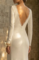 Load image into Gallery viewer, Maxi White Mermaid Bateau Neck Backless Beach Wedding Dress with Slit