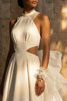 Load image into Gallery viewer, Maxi High Neck White A Line Boho Wedding Dress