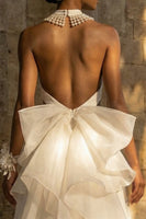 Load image into Gallery viewer, Maxi High Neck White A Line Boho Wedding Dress