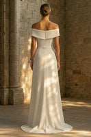 Load image into Gallery viewer, White Sheath Beaded Maxi Boho Wedding Dress with Slit