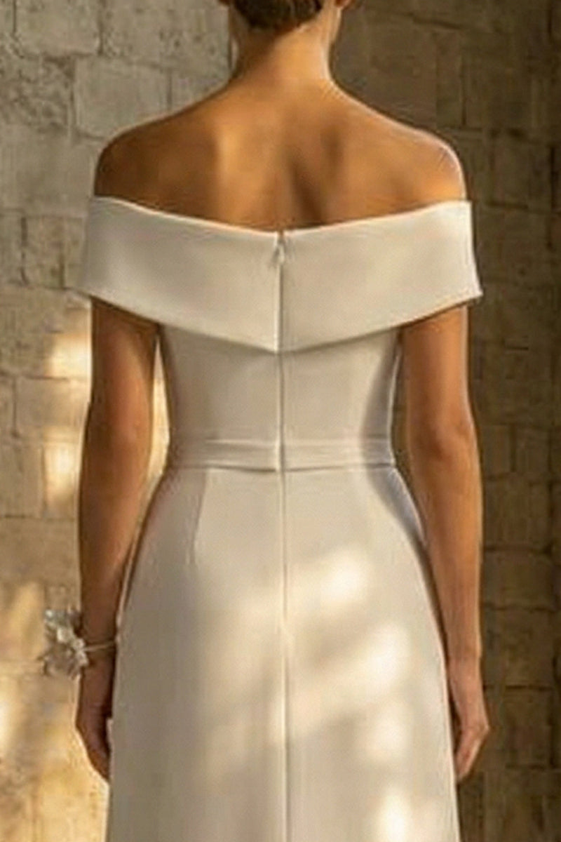 Load image into Gallery viewer, White Sheath Beaded Maxi Boho Wedding Dress with Slit