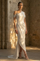 Load image into Gallery viewer, White Mermaid Maxi Ruched Boho Wedding Dress