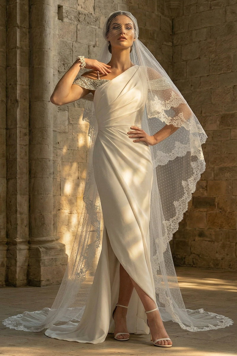 Load image into Gallery viewer, White Mermaid Maxi Ruched Boho Wedding Dress