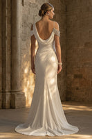 Load image into Gallery viewer, White Mermaid Maxi Ruched Boho Wedding Dress