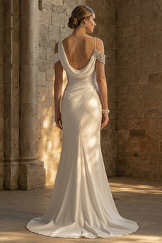 White Mermaid Maxi Ruched Boho Wedding Dress