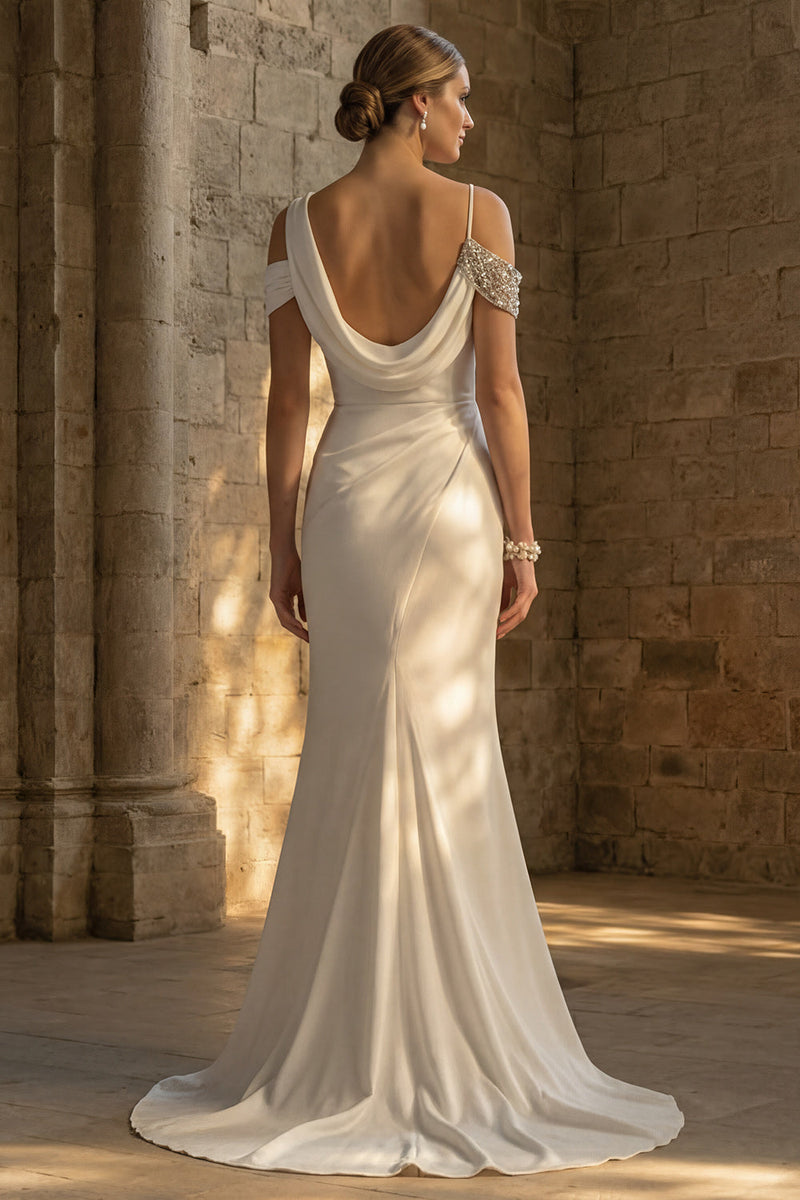Load image into Gallery viewer, White Mermaid Maxi Ruched Boho Wedding Dress