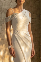 Load image into Gallery viewer, White Mermaid Maxi Ruched Boho Wedding Dress