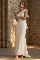 Load image into Gallery viewer, White Mermaid Ruched Maxi One Shoulder Boho Wedding Dress