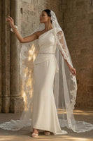 Load image into Gallery viewer, White Mermaid Ruched Maxi One Shoulder Boho Wedding Dress