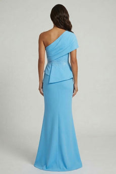 Mermaid Long Beaded Sky Blue Mother of the Bride Dress with Slit