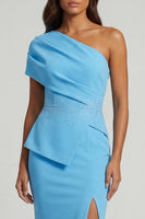 Load image into Gallery viewer, Mermaid Long Beaded Sky Blue Mother of the Bride Dress with Slit