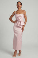 Load image into Gallery viewer, Blush Sheath Long Beaded Mother of the Bride Dress with Bow
