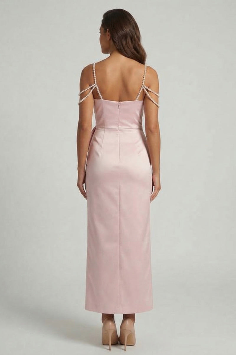 Load image into Gallery viewer, Blush Sheath Long Beaded Mother of the Bride Dress with Bow
