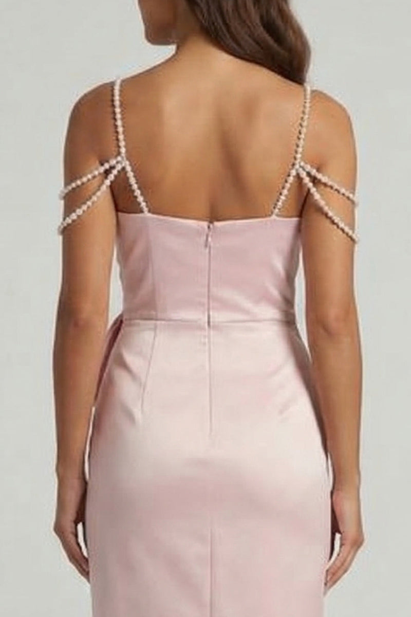 Load image into Gallery viewer, Blush Sheath Long Beaded Mother of the Bride Dress with Bow