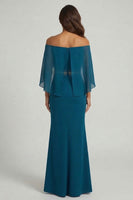 Load image into Gallery viewer, Peacock Blue Mermaid Beaded Long Mother of the Bride Dress with 3D Flower
