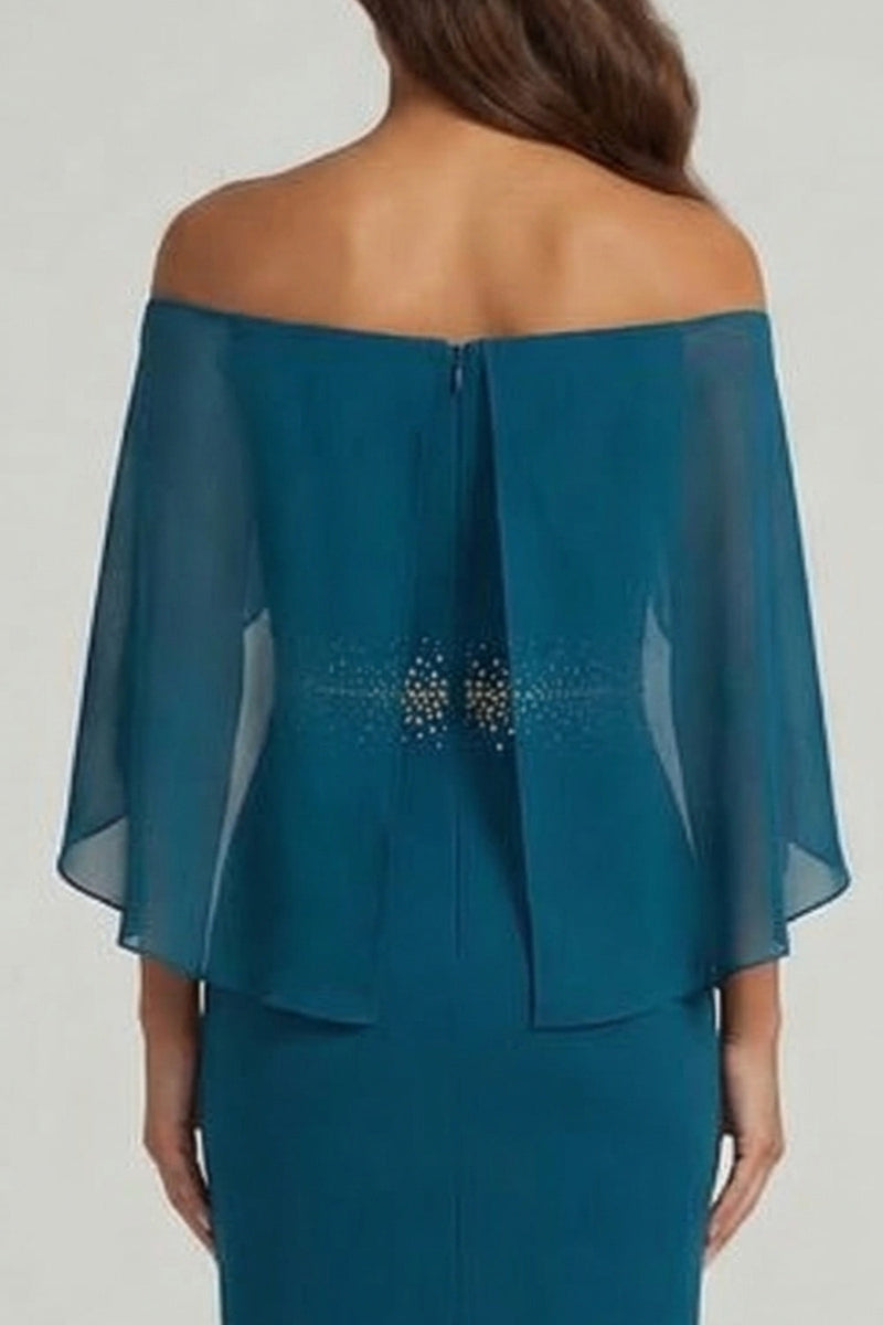 Load image into Gallery viewer, Peacock Blue Mermaid Beaded Long Mother of the Bride Dress with 3D Flower