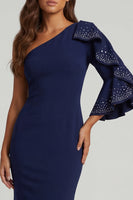 Load image into Gallery viewer, Navy Mermaid Beaded Long Mother of the Bride Dress with Ruffles