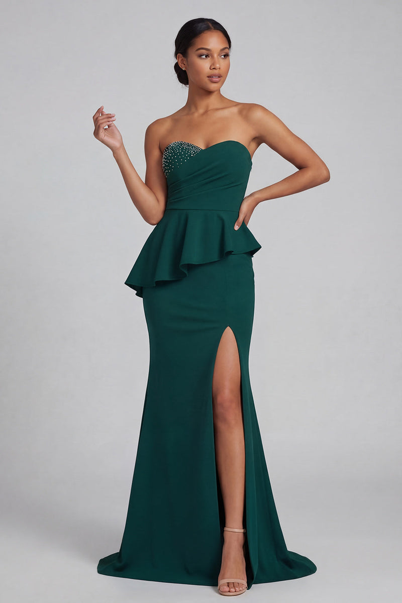 Load image into Gallery viewer, Mermaid Long Beaded Dark Green Evening Dress with Ruffles