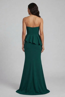 Mermaid Long Beaded Dark Green Evening Dress with Ruffles