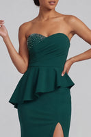 Load image into Gallery viewer, Mermaid Long Beaded Dark Green Evening Dress with Ruffles