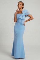 Load image into Gallery viewer, Mermaid Long Sky Blue Mother of the Bride Dress with Bow