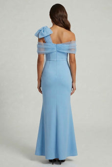 Mermaid Long Sky Blue Mother of the Bride Dress with Bow