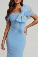 Load image into Gallery viewer, Mermaid Long Sky Blue Mother of the Bride Dress with Bow