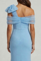 Load image into Gallery viewer, Mermaid Long Sky Blue Mother of the Bride Dress with Bow