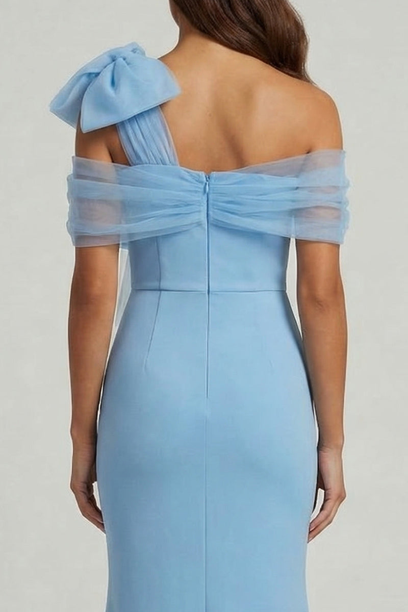 Load image into Gallery viewer, Mermaid Long Sky Blue Mother of the Bride Dress with Bow