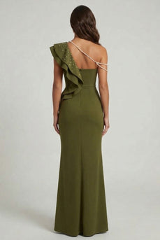 Mermaid Olive Beaded Long Mother of the Bride Dress with Ruffles