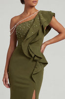 Load image into Gallery viewer, Mermaid Olive Beaded Long Mother of the Bride Dress with Ruffles