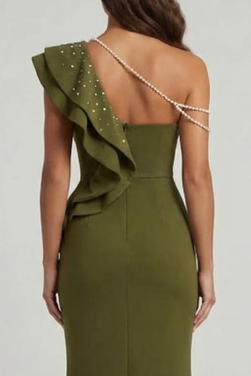 Load image into Gallery viewer, Mermaid Olive Beaded Long Mother of the Bride Dress with Ruffles