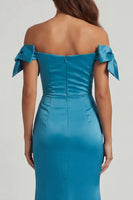 Load image into Gallery viewer, Ruched Mermaid Peacock Green Long Evening Dress with Bow