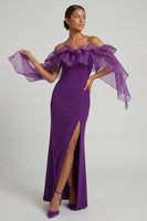 Load image into Gallery viewer, Purple Sheath Long Mother of the Bride Dress with Ruffles
