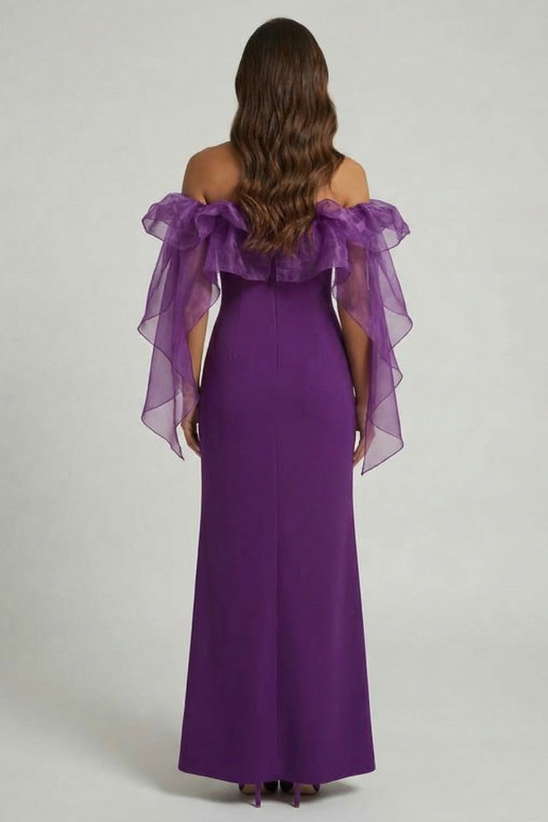 Load image into Gallery viewer, Purple Sheath Long Mother of the Bride Dress with Ruffles