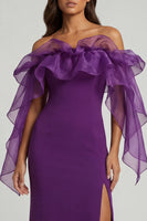 Load image into Gallery viewer, Purple Sheath Long Mother of the Bride Dress with Ruffles