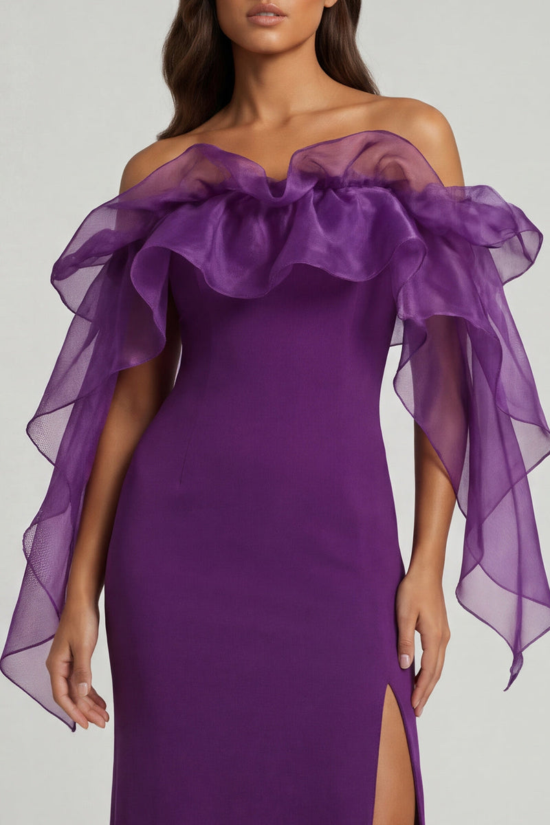 Load image into Gallery viewer, Purple Sheath Long Mother of the Bride Dress with Ruffles