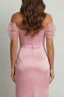 Load image into Gallery viewer, Pink Sheath Ruched Long Mother of the Bride Dress with Slit