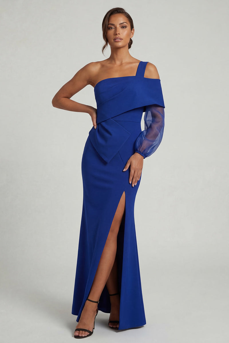 Load image into Gallery viewer, Royal Blue Mermaid One Shoulder Long Mother of the Bride Dress with Slit