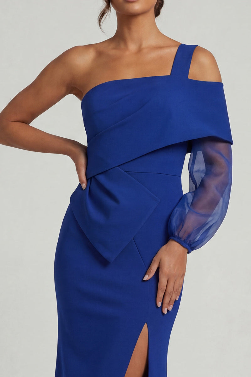 Load image into Gallery viewer, Royal Blue Mermaid One Shoulder Long Mother of the Bride Dress with Slit
