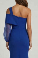 Load image into Gallery viewer, Royal Blue Mermaid One Shoulder Long Mother of the Bride Dress with Slit