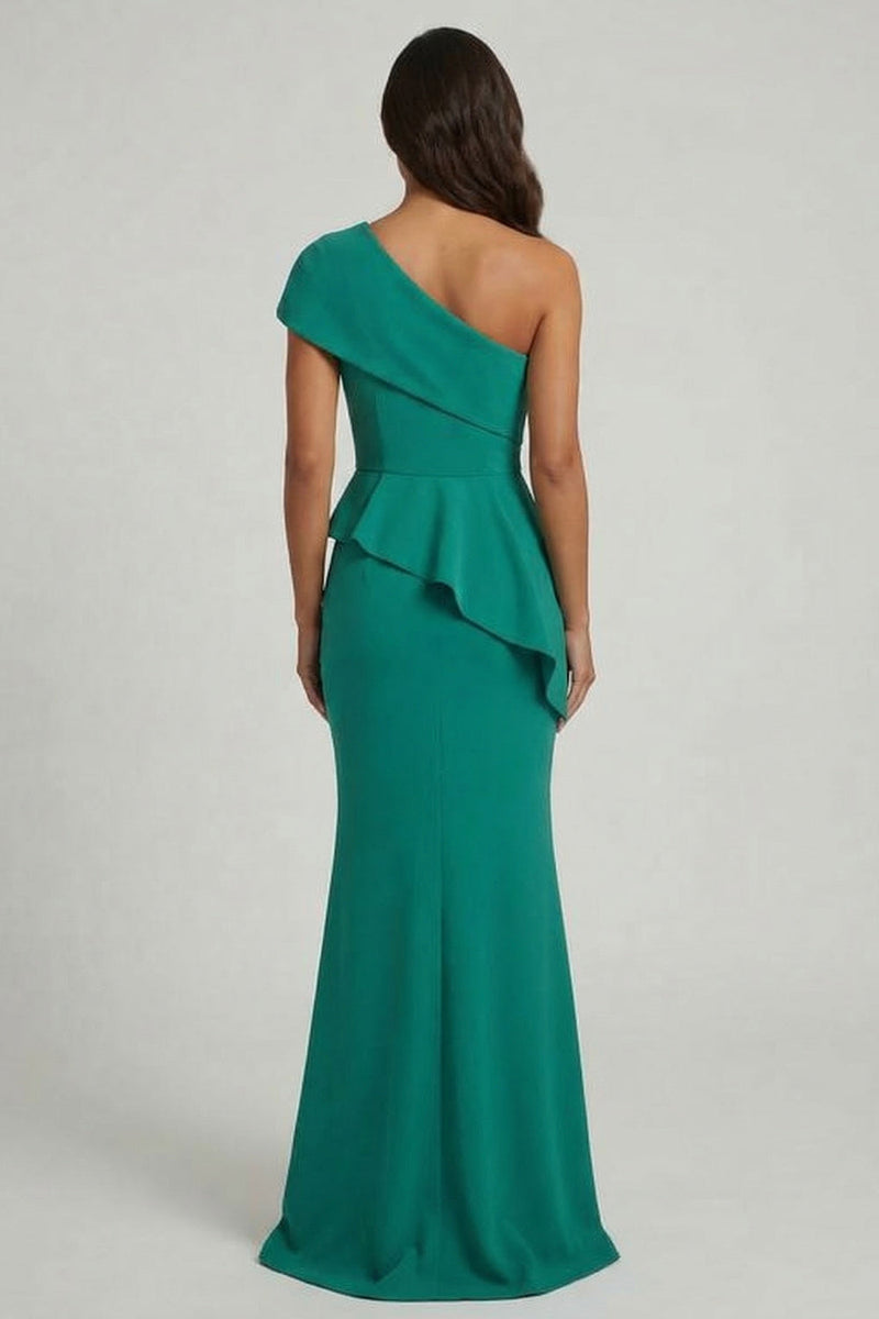 Load image into Gallery viewer, Long One Shoulder Mermaid Dark Green Mother of the Bride Dress with Ruffles